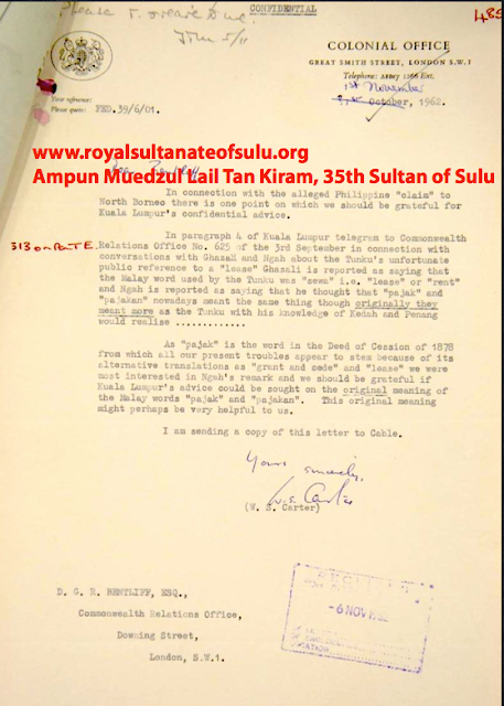 Copy of the 22.01.1878 original treaty which clearly states “to rent” not “to cede” in Malay-Arabic. Important document, which once confirms that Sabah belongs 