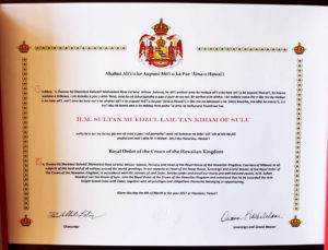 Knight Grand Cross with Collar Royal Order of the Crown of Hawaii 2017 300x229