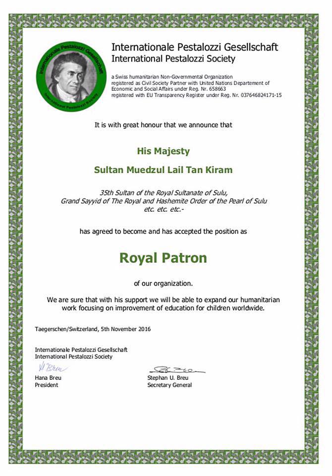 Royal Patron International Pestalozzi Society 2016 1